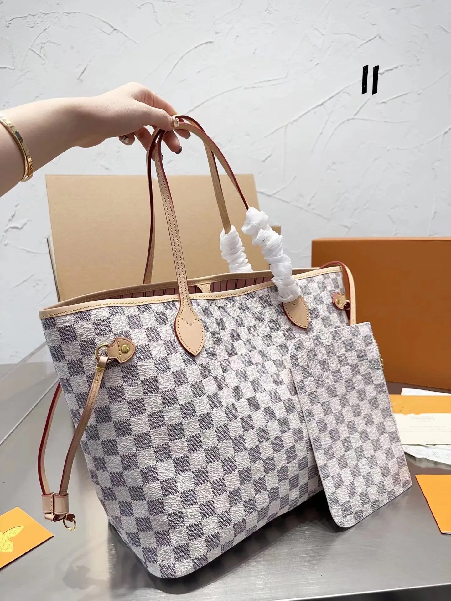 

2pcs sets women leather handbags bags female flower ladies handbag wallets Luxury hand mother bill of lading womens shoulder bag, White grid with wallet