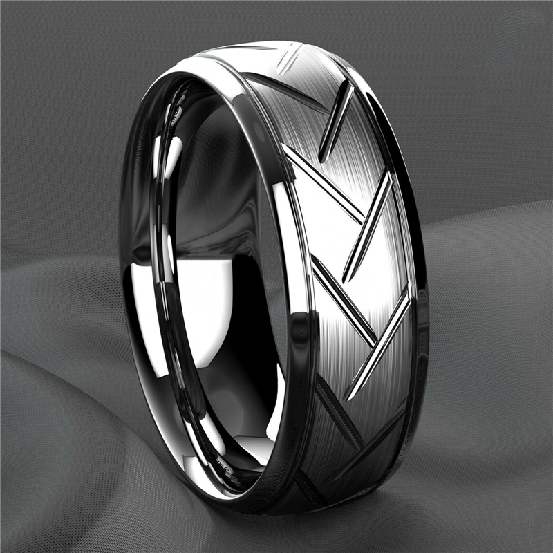 

Fashion Black Stainless Steel Rings Groove Multi Faceted Ring For Men Women Engagement Anniversary Gifts