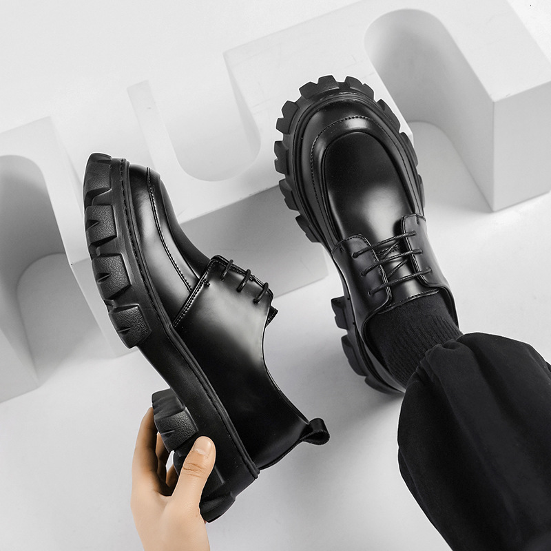 

Dress Shoes Male Leather Shoes Men Chunky Platform Retro Work Shoes Spring Autumn Derby Shoes Low Top Man Casual Flats 230302, Black
