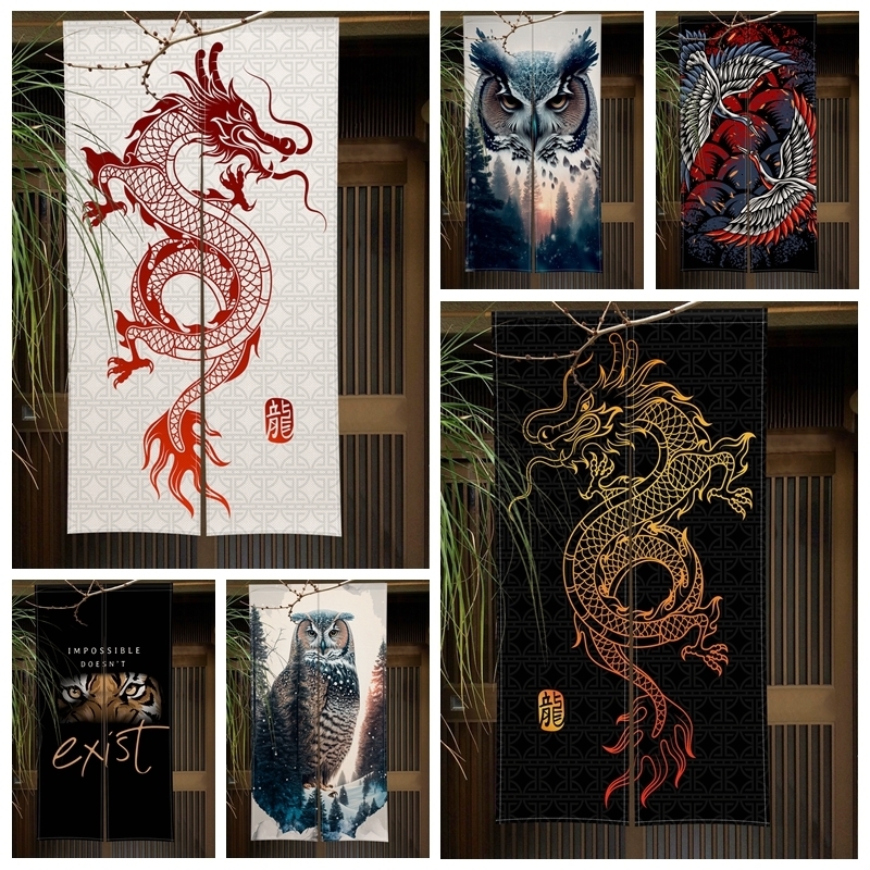 

Sheer Curtains Japanese Style Door Curtain Panel Traditional Chinese Dragon Owl Tiger Painting Tapestry Room Divider For Kitchen 230302, Clx00786