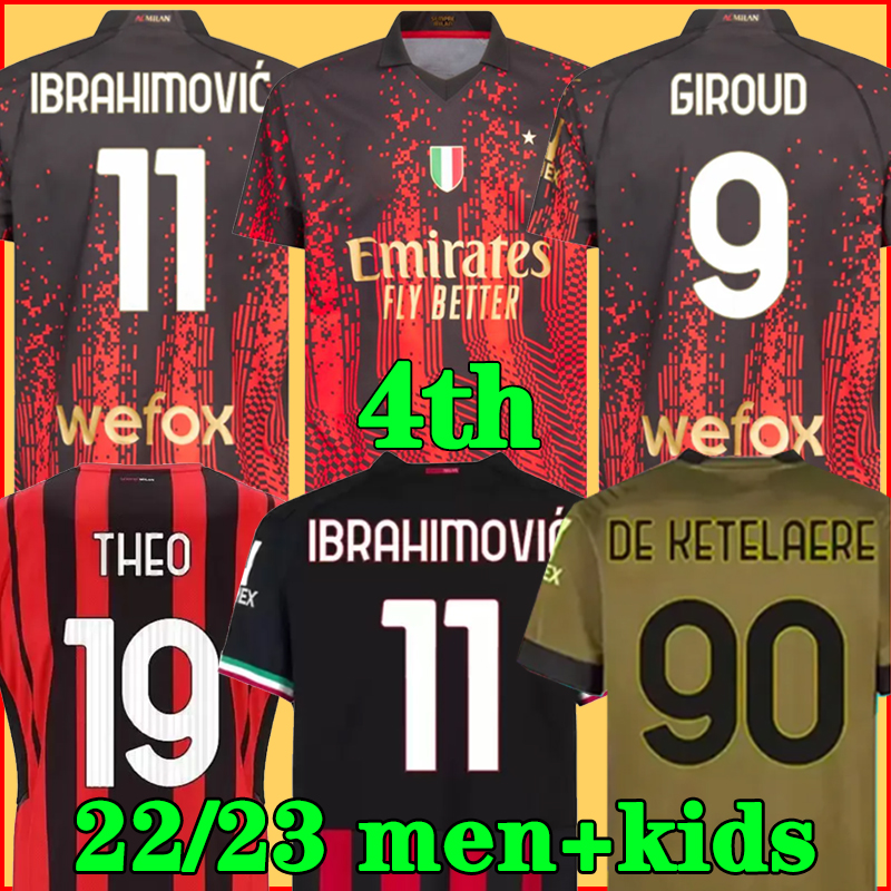 

IBRAHIMOVIC 22 23 4th soccer jerseys GIROUD DE KETELAERE R. LEAO TONALI THEO ac milans special football shirt kit888, 2022 home men+patch