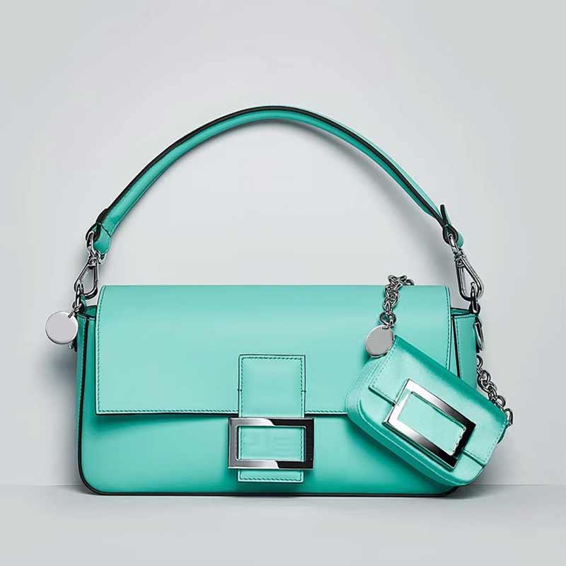 

Blue Baguette Bag Women Crossbody Bags Handbags Purse Genuine Leather Fashion Letters Removable Handle Strap Lady Chain Nano Wallets, 10*6*2.5cm