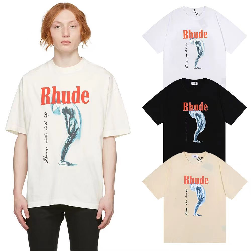 

Summer Mens T-Shirts Luxury Tide Brand Rhude Designers For Men Tops Letter Polos Tshirts Clothing Short Sleeved Tops, Extra
