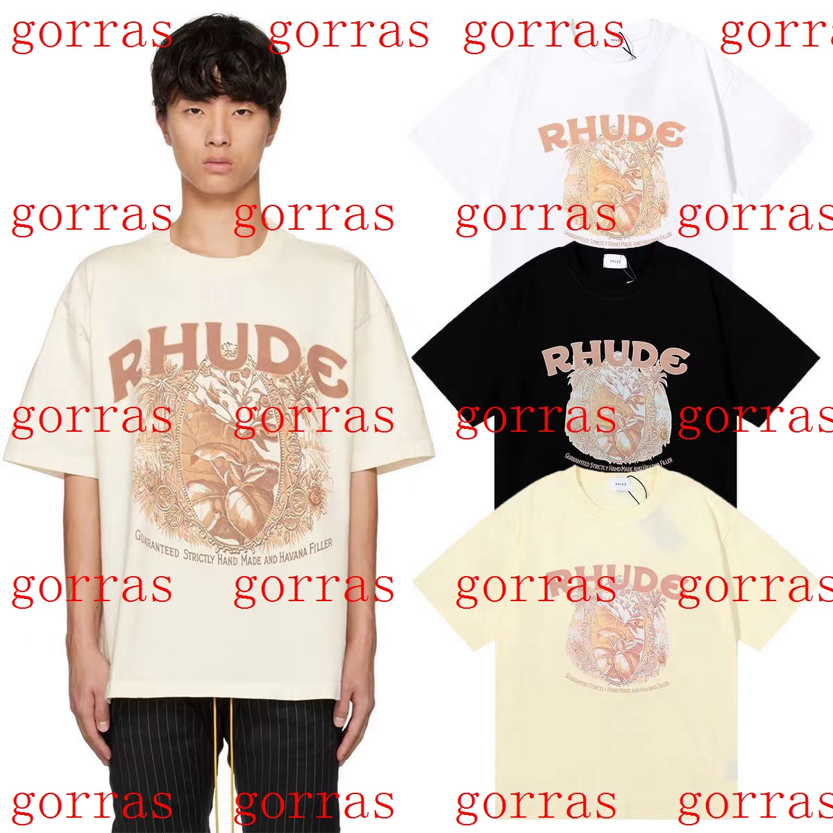 

23s Summe Mens T-shirts America Tide Brand Rhude Printed t Men Women Washed Do Old Round Neck Treetwear T-shirts Spring Summer High Streethl26, 24