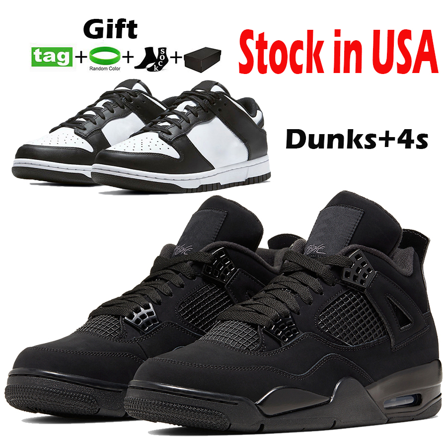 

US14 15 16 OG US Stock 4 Basketball Shoes Black Cat Men Women Dunks Low Local Warehouse White Black Panda SB 4s OG Designer Sneakers Sport Mens Womens