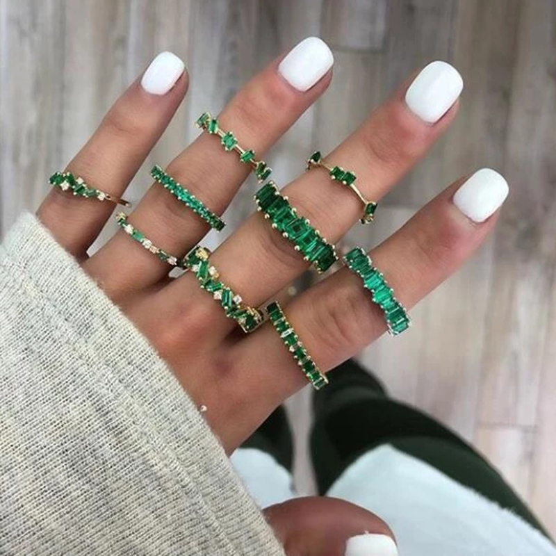 

Fashion Cubic Zirconia Rings for Women Luxury Green Crystal Ring Party Engagement Wedding Female Silver Jewelry Gift