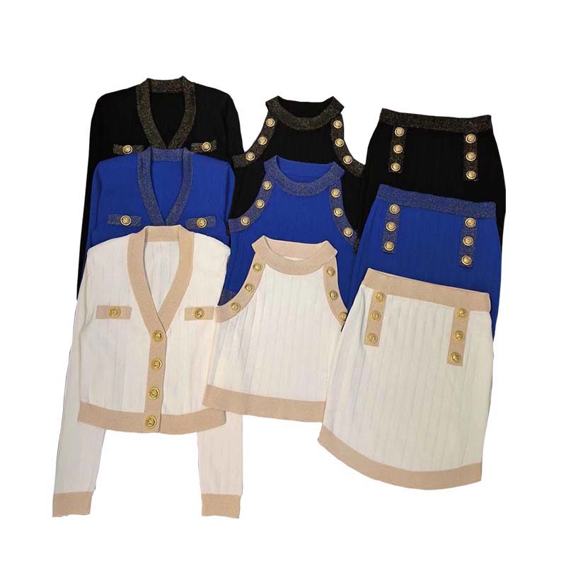 

Women Two Pieces Dress Luxury Designer Woman Three Pcs Cardigan Skirts Sets O Neck Vest Office Clothes Formal Skirts Set Elegant Models, Extra shipping cost