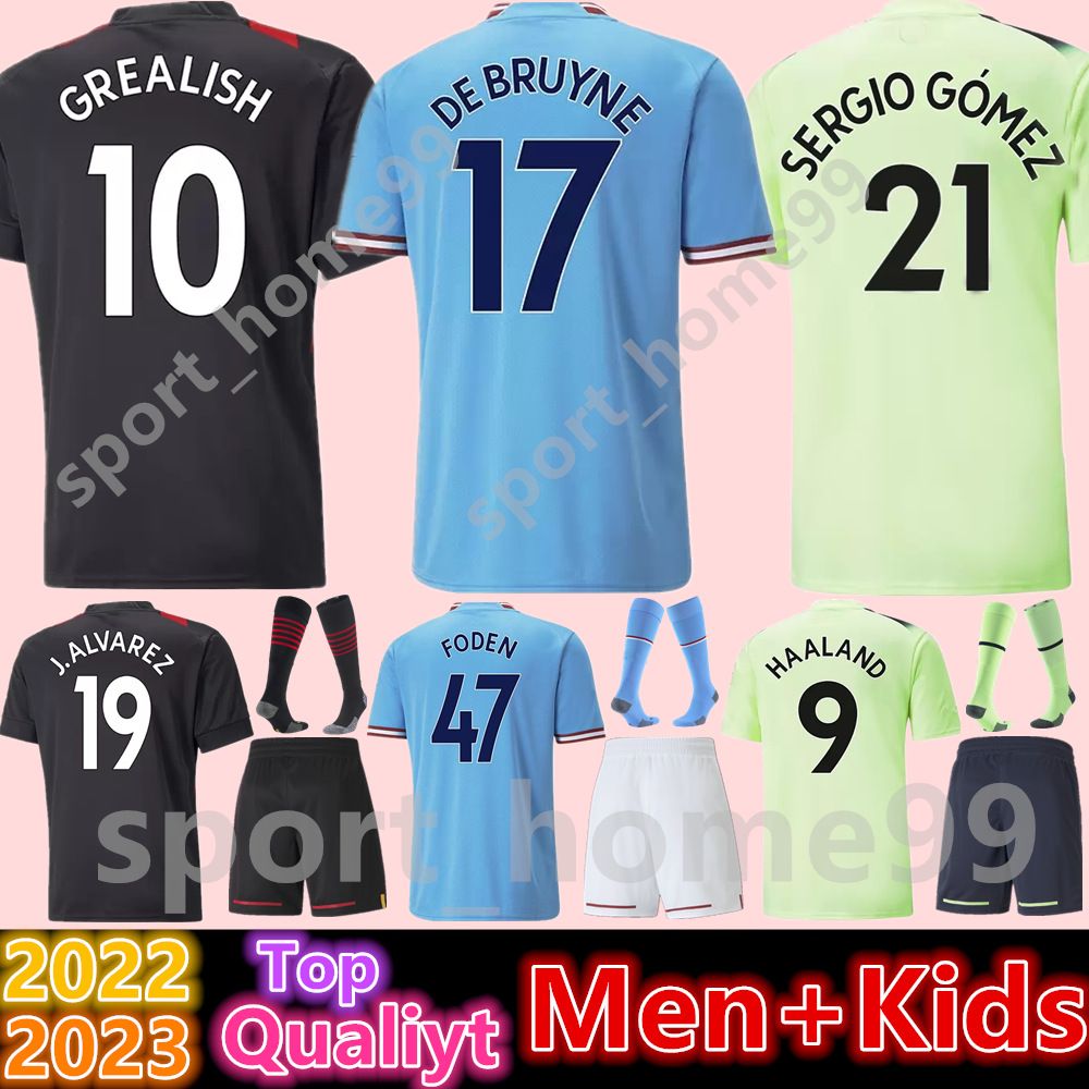 

New 2022 2023 HAALAND Soccer Jersey GREALISH DE BRUYNE STERLING MAHREZ FODEN BERNARDO LAPORTE MANS CITIES Home Away Football Shirt adult Men, 22/23 adult-home-patch