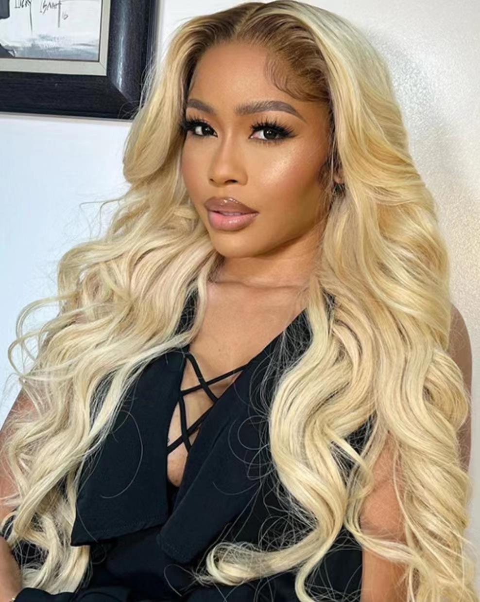 

4/613 Ombre Blonde Body Wave13X4 Lace Front Wigs With Chocolate Brown Roots, 613#