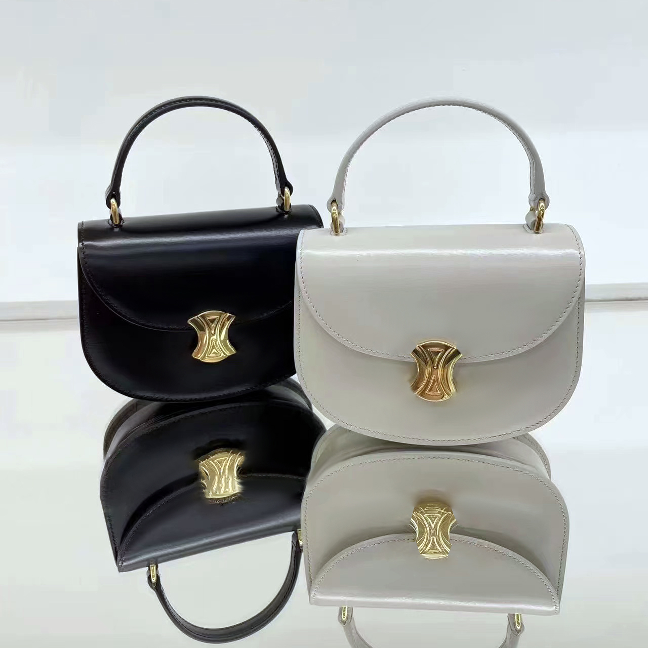 

Mini celins saddle besace triomphe crossbody clutch Bag Luxury Designer tote handbag best seller Women man wallet Shiny calfskin with shoulder strap lady purse bags, Beige