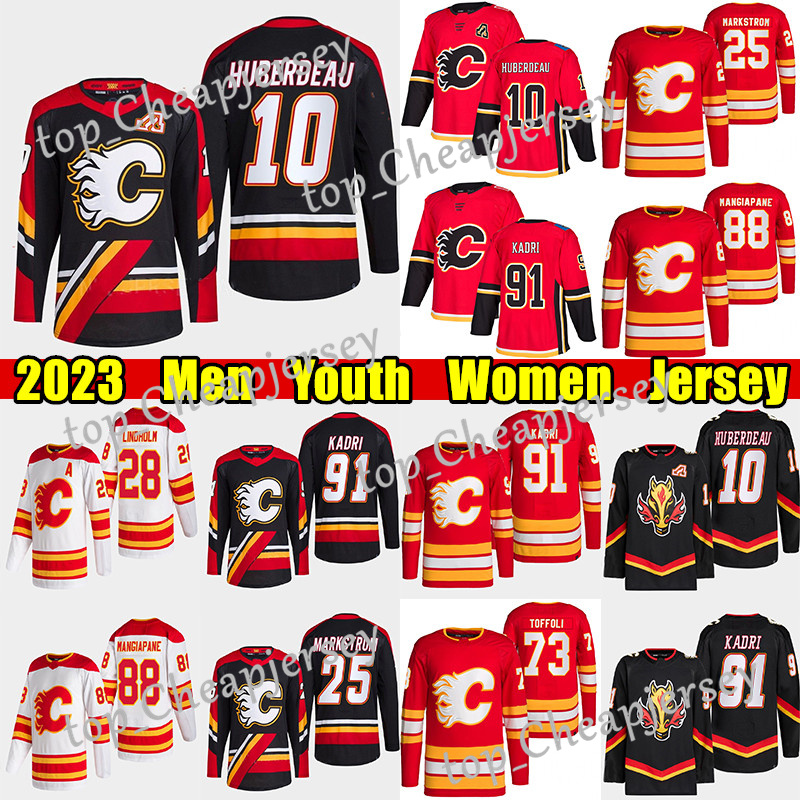 

#10 Jonathan Huberdeau Calgary Reverse Retro hockey jersey #91 Nazem Kadri Flames#25 Jacob Markstrom Elias Lindholm Andrew Mangiapane Jarome Iginla jerseys, White winter classic women
