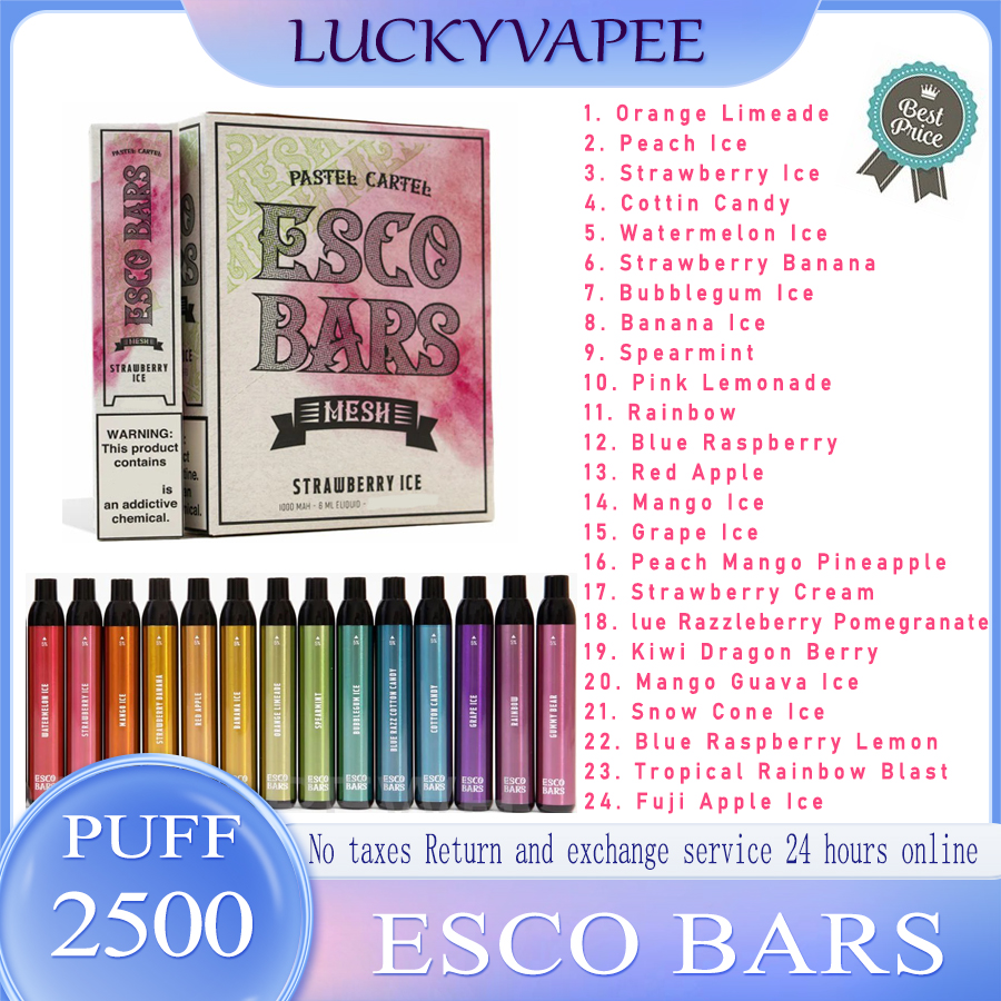

Highest Quality ESCO BARS 2500 Puffs E Cigarettes Disposable Vapes Pod Device 1000mah Battery 6ml Prefilled Mesh Coil Cartridge Pod Vape Pen