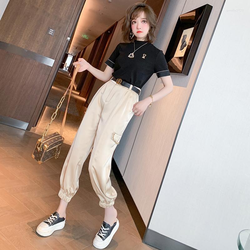 

Work Dresses Metal Chain Belt Elastic Beam Foot Leisure Overalls Women Summer, Khaki