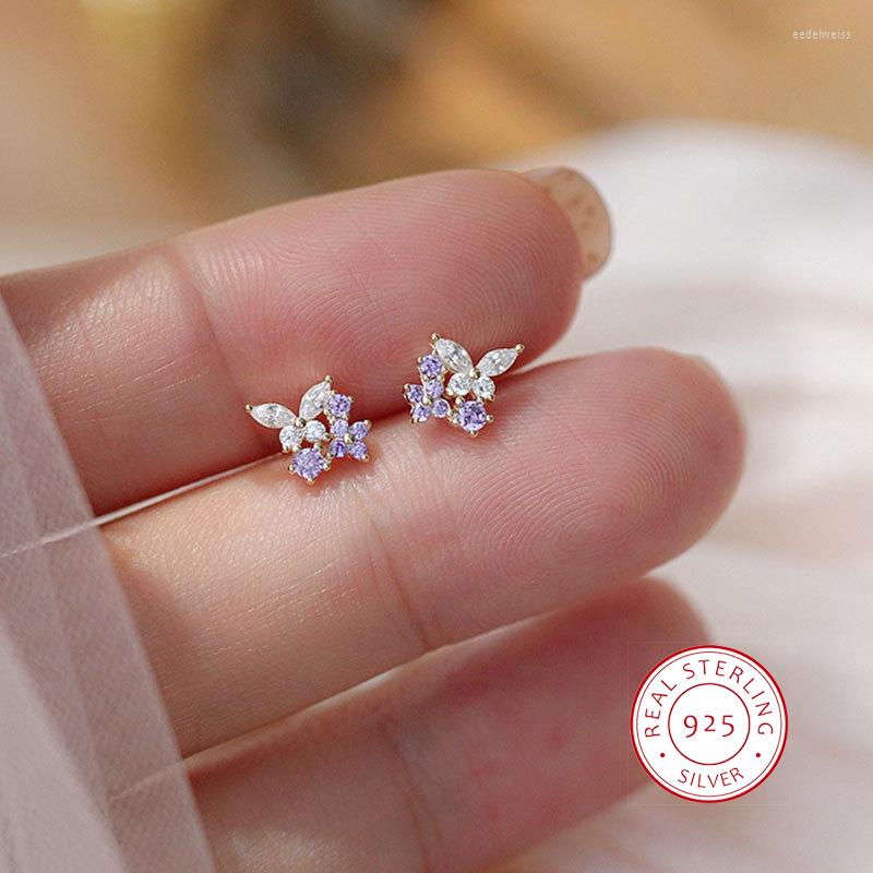 

Stud Earrings S925 Sterling Silver Lavender Purple Butterfly Zircon Small Exquisite Luxury Party Dinner Graduation Season Gift