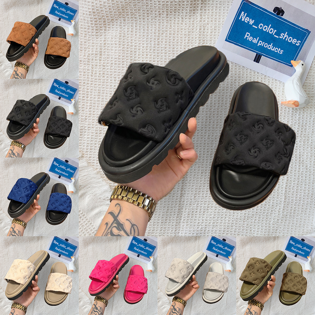 

Pool Pillow Flat Comfort Slippers Embossed Mules sandals Designer Slides men Womens shoes Summer nylon Cool luxury Slipper Sandal White printed lvs slide 2023 new