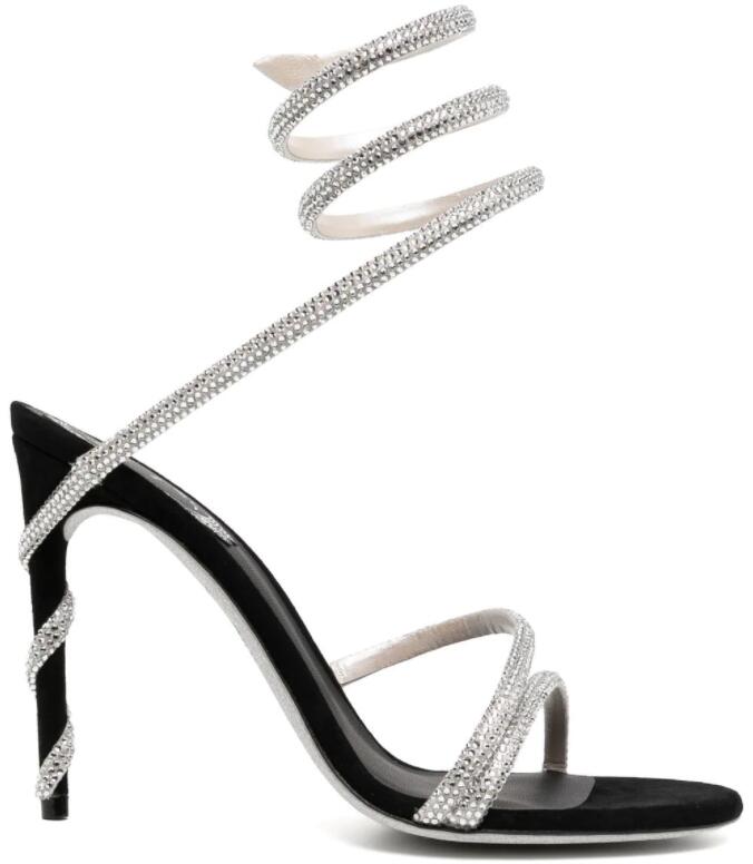 

RENE CAOVILLA Cleo open toe sandals crystal embellished spiral snake tail sandals twining rhinestone sandal women Top quality 10cm silver stiletto heels shoes CCFF, Only a boxes