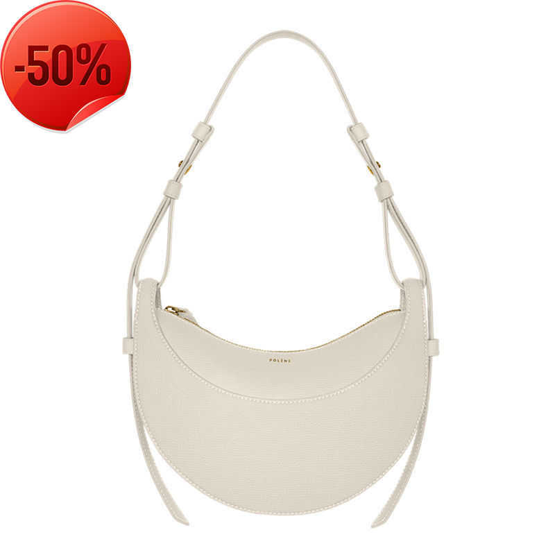 

Evening Bags Polene Numero Dix Half-Moon bag Full-Grain Textured/Smooth Calf Leather Tote Designer Zip Closure Crossbody Fashion Women Hobo22ESSESS, Chalk textured small