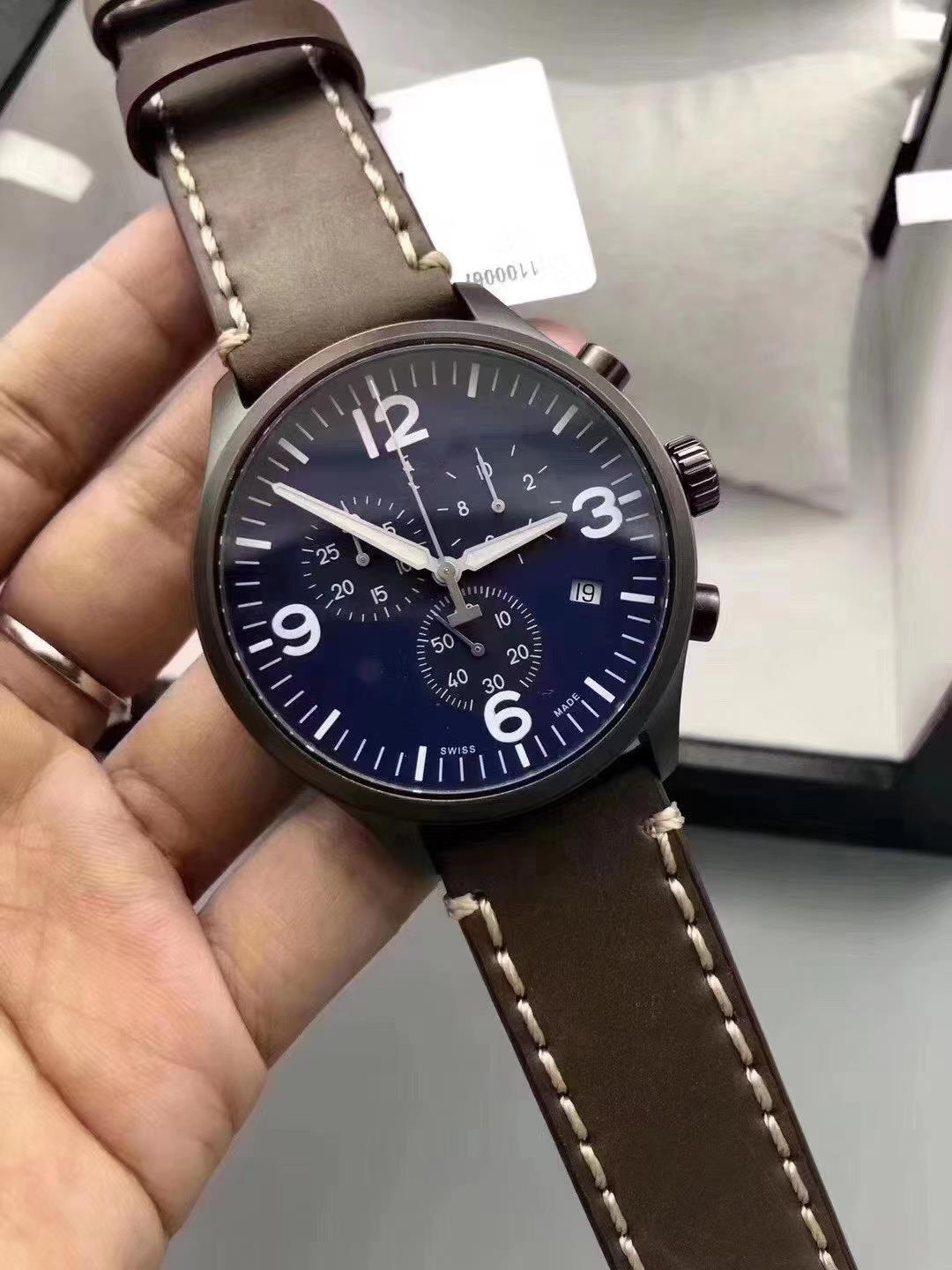 

Stainless steel chronograph mens quartz Watch 316 fine steel Sapphire mirror ETAG10.212 Movementno box T1166173609700, Blue