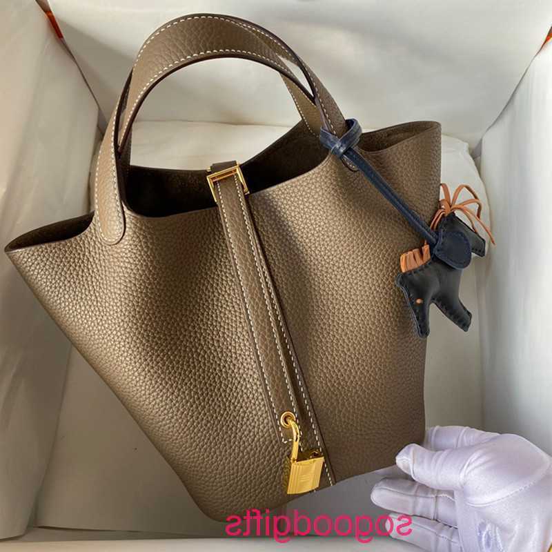 

H Handbag Designer Bags Women's Picotn Lock Handbags Tote Bag High Order Manual Wax Line Basket Tc Leather Leisure High-end Pn Huku, Dark blue silver button