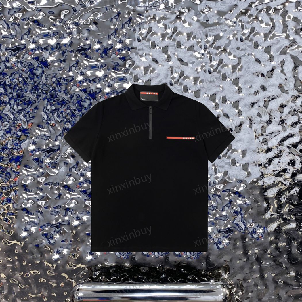 

xinxinbuy Men designer Tee t shirt 23ss zipper Metal triangle label short sleeve cotton women Black blue White Khaki XS-2XL