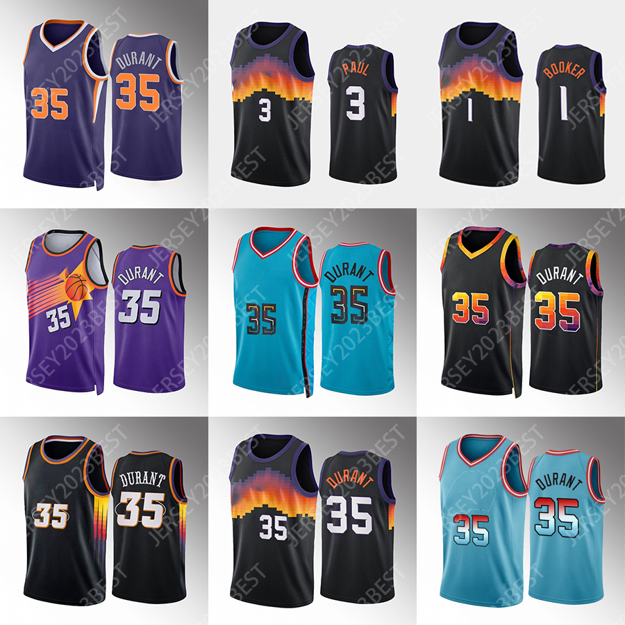 

Custom 1 Kevin Durant Devin Basketball Jerseys 35 Booker 3 Chris Paul Deandre Ayton Phoenixs Sun Steve Nash Charles Barkley Blue Shirt Purple Jersey 2022 2023 City, Black