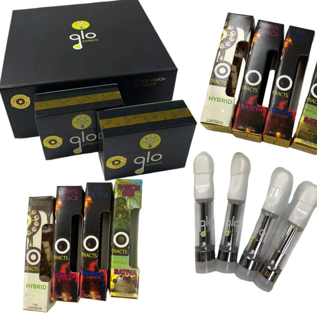 

New GLO EXTRACTS Atomizer Vape Cartridge Atomizers 1.0ml Ceramic Glass Tank Vaporizer Empty Cartridges