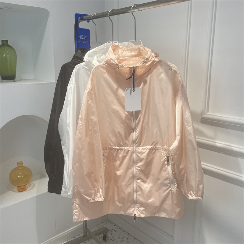 

Women Fashion Designer Sunprotection Parka Trench Coats Black Zipper Loose Waist Fitted Skirt Style Hooded Jackets Thin Spring Windbreaker Coats, Pink