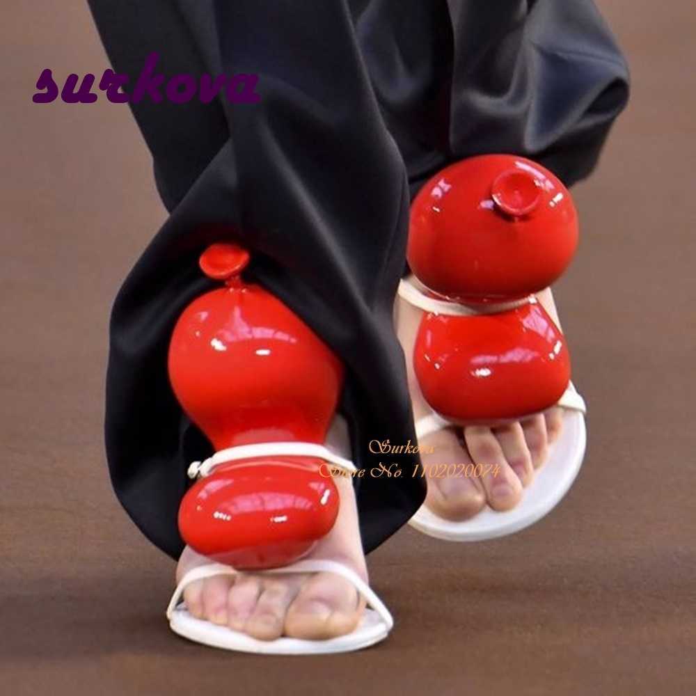 

Vintage Balloon Decorative Slippers High-heeled Sandals Open Toe Stiletto Slip On Buckle Women's Shoes Sexy Runway Party Shoes 230302, Red