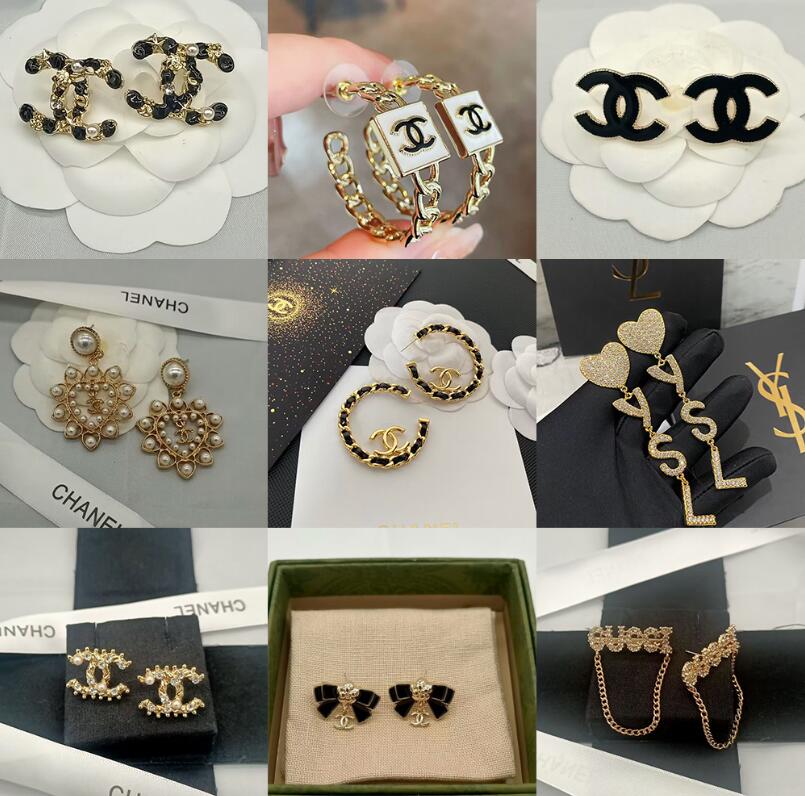 20color 18K Gold Plated Luxury Letters Stud Geometric Famous Women Round Crystal Rhinestone Pearl Earring Wedding Party Jewerlry