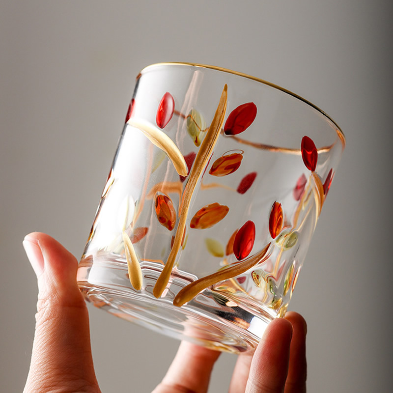 

Water Glass Italian Designer With The Same Hand-Painted Leaf Pattern Light Luxury Crystal Whiskey Juice Milk Cup Household Bar 6pcs/set Lead-free