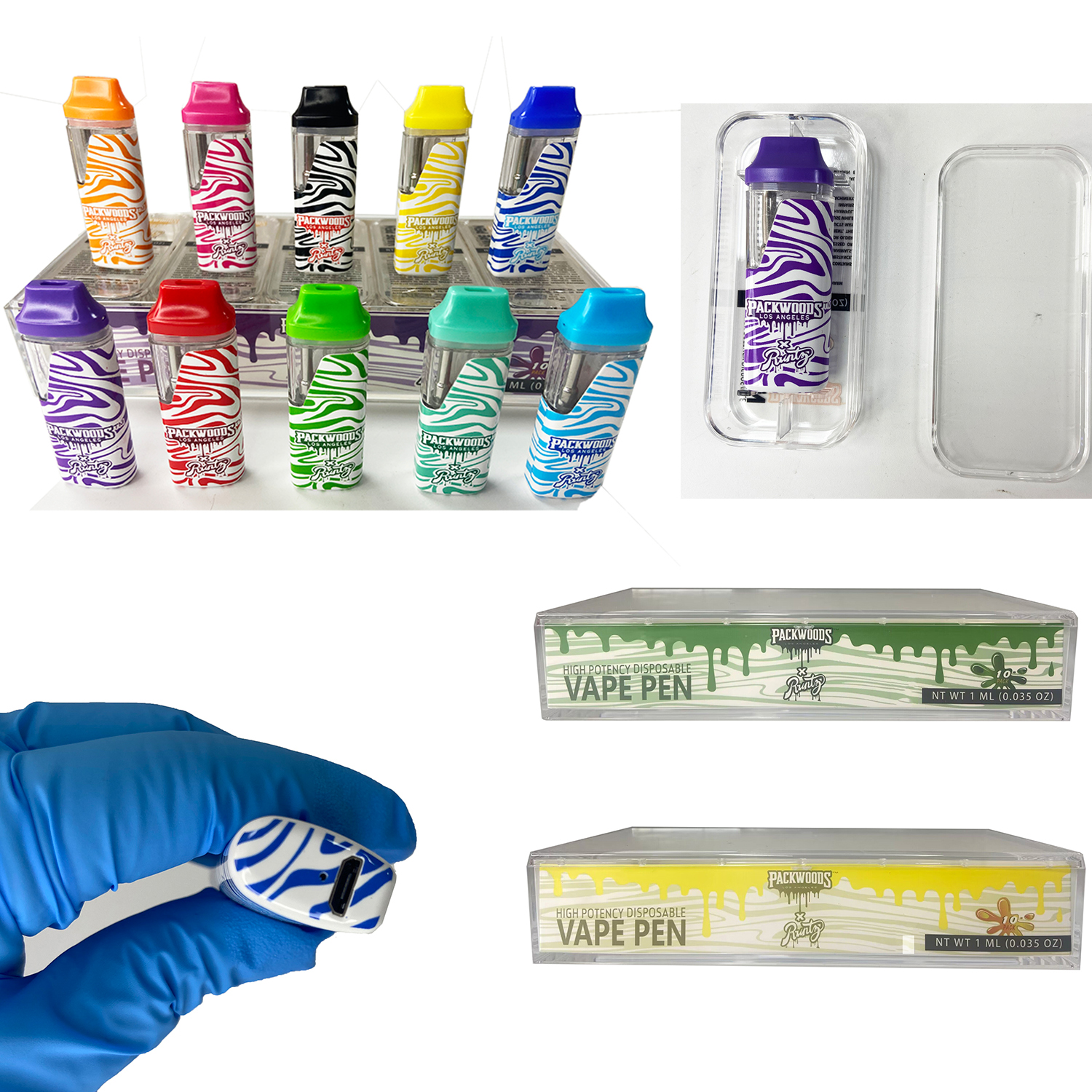 

Disposable E-cigarettes Runtz x Packwoods Disposable vape pens 380mAh E cigarettes Rechargeable Battery Empty Vape Pen 1ml Vaporizer with Acrylic packaging 500-3k