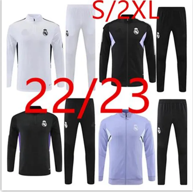 

22 23 Real Madrids TRACKSUIT set TRAINING suit 2022/23 men and kids football jacket chandal futbol survetement /2XL 10/18, Black