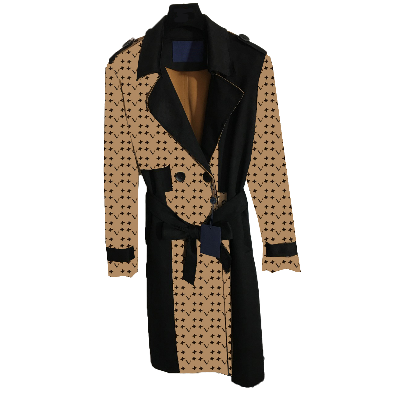 

Letter Belt Trench Coats Women Lace Up Waist Windbreaker Deerskin Velvet Long Sleeve Coat