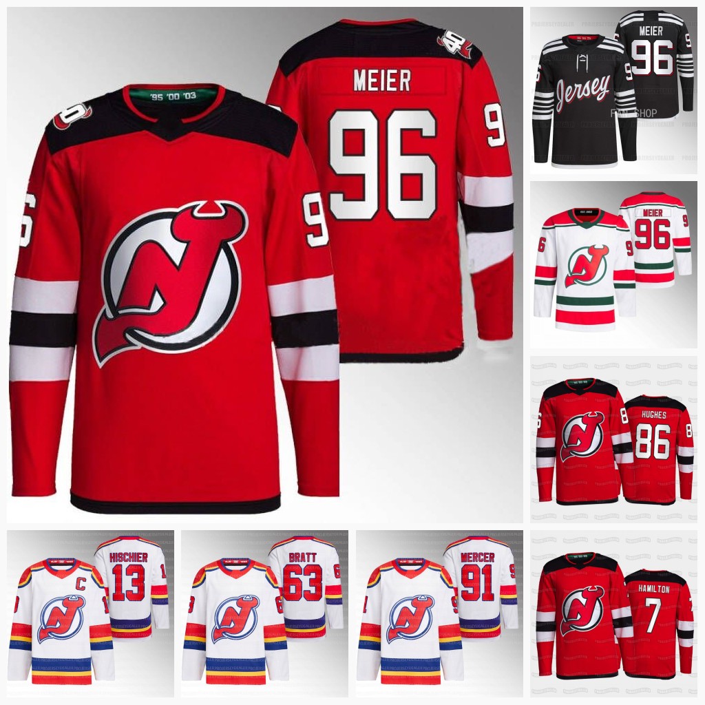 

96 Timo Meier 2023 Jerseys Reverse Retro Devils Luke Hughes Jack Hughes Jesper Bratt Dawson Mercer Dougie Hamilton Nico Hischier Sharangovich New Jersey Miles Wood, 2021 22 red jersey womens s-2xl