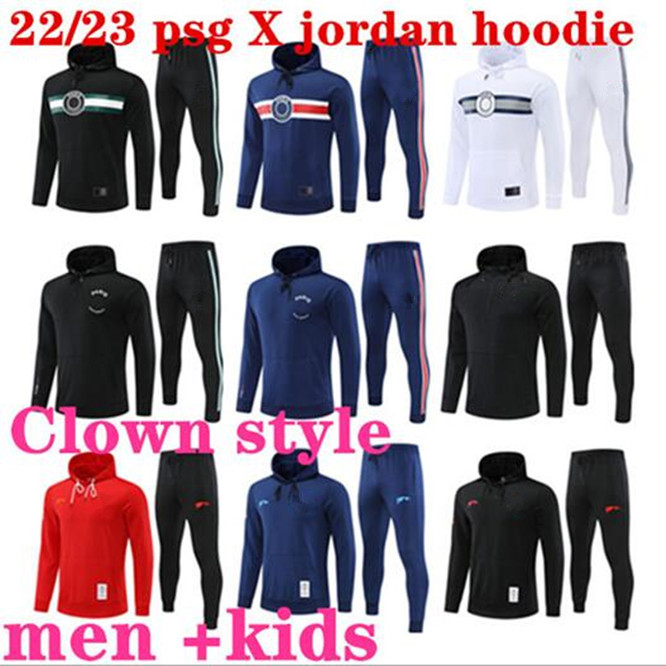 

22 23 psgs soccer jerseys clown style tracksuit Maillots football jacket paris hoodie Survetement MBAPPE 22 2023 men kids kit training suit uniform enfants