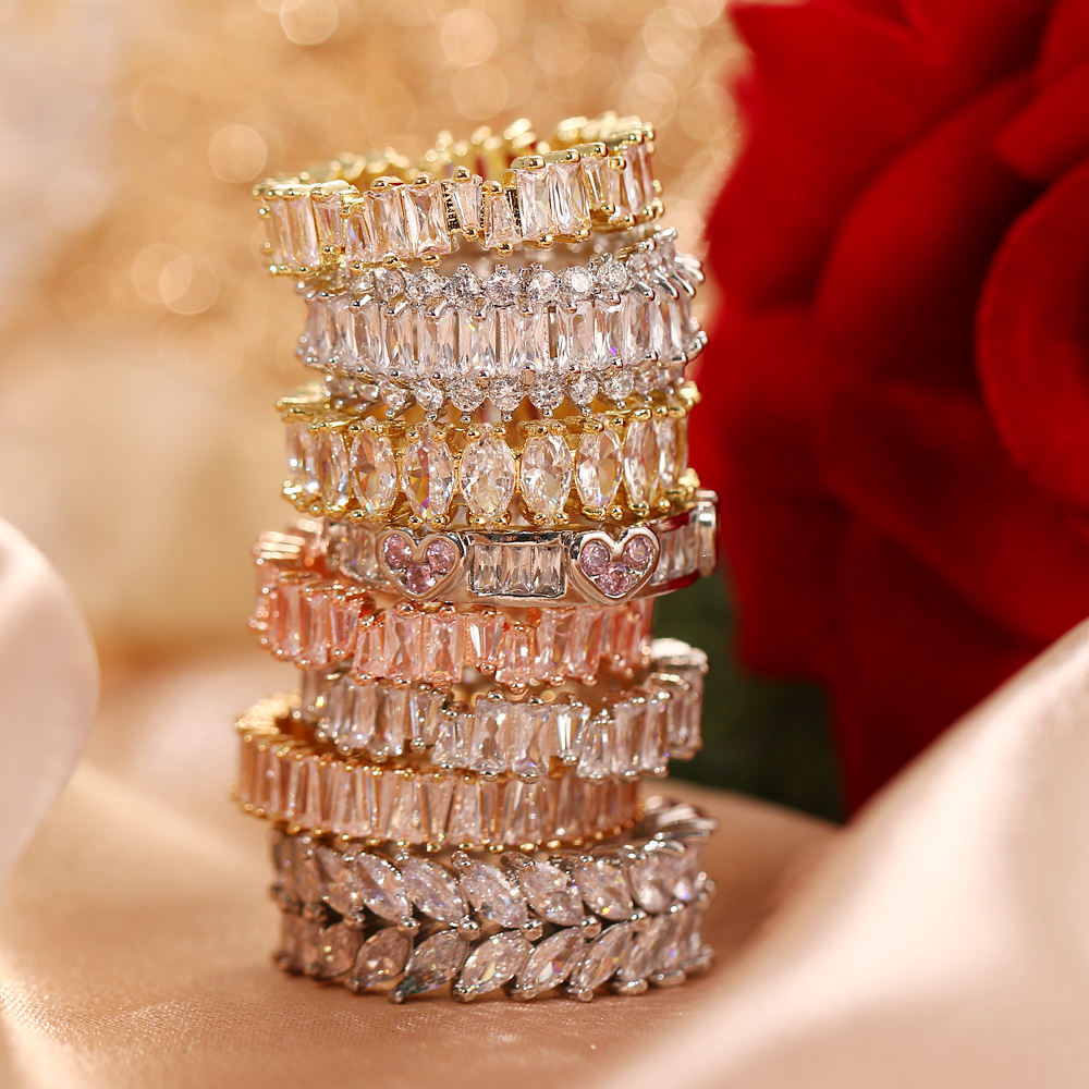 

Fashion Multicolor Charm Zircon Wedding Rings for Women Round Square Stone Party Ring Jewelry Bague Femme