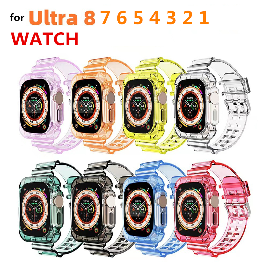 

Smart Straps Transparent TPU Protective Case Strap Watchband Sport Bracelet Band Fit iWatch Series 8 Ultra 7 6 SE 5 4 3 For Apple Watch 38 42 40 41 44 45 49mm Wristband