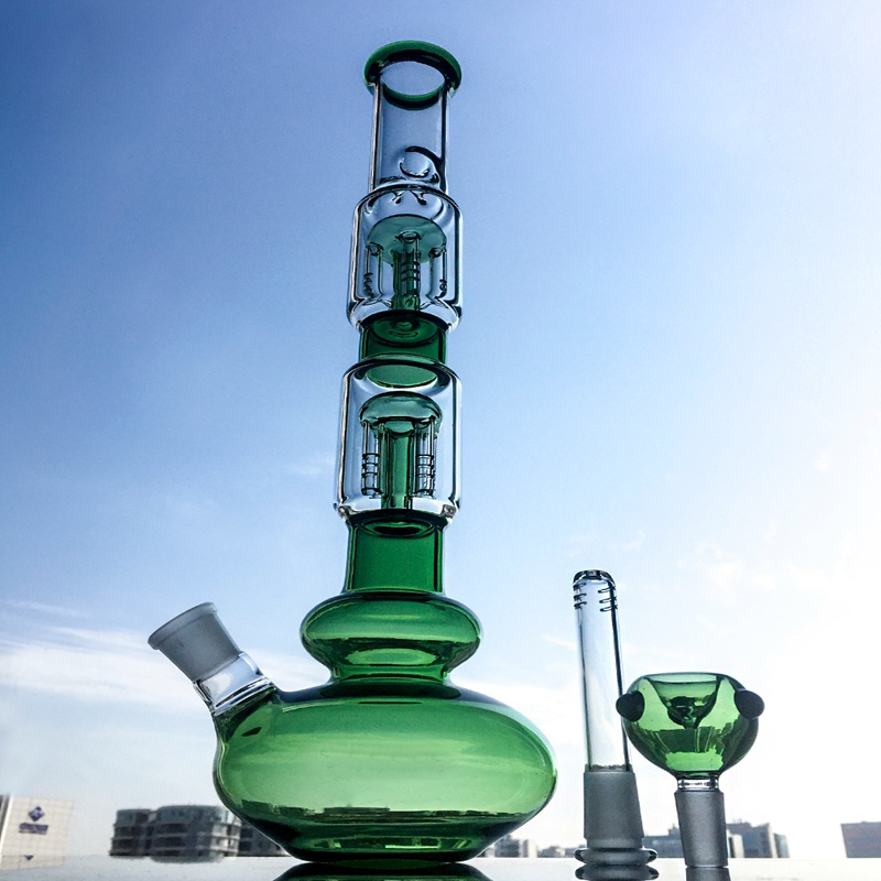 

16 Inch Heigh Glass Bongs 9cm diameter Hookahs with 18mm Female Joint Water Pipes Double 4 Arms Trees Oil Rig Dab Rigs