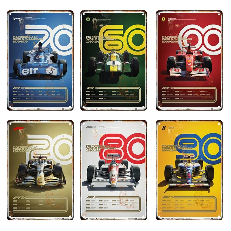 

Formula 1 80S art painting Retro Car Fleet Tin Sign Metal Poster Racing F1 Wall Art Home Decor Pictures Board Modern Home Wall Decor Mural tin poster Size 30X20CM w02