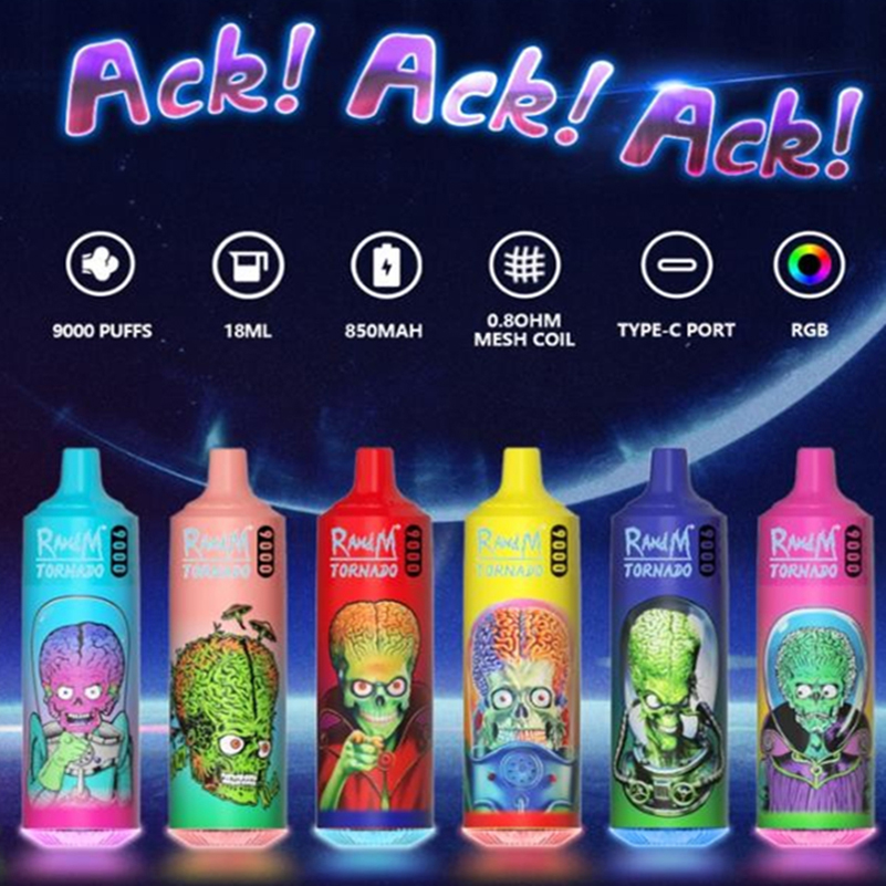 

RandM Tornado 9000puffs Disposable E-cigarettes 18ml Pod Rechargable Battery 850mah 2% 3% 5% 20 Flavors Available Vape Device Pen