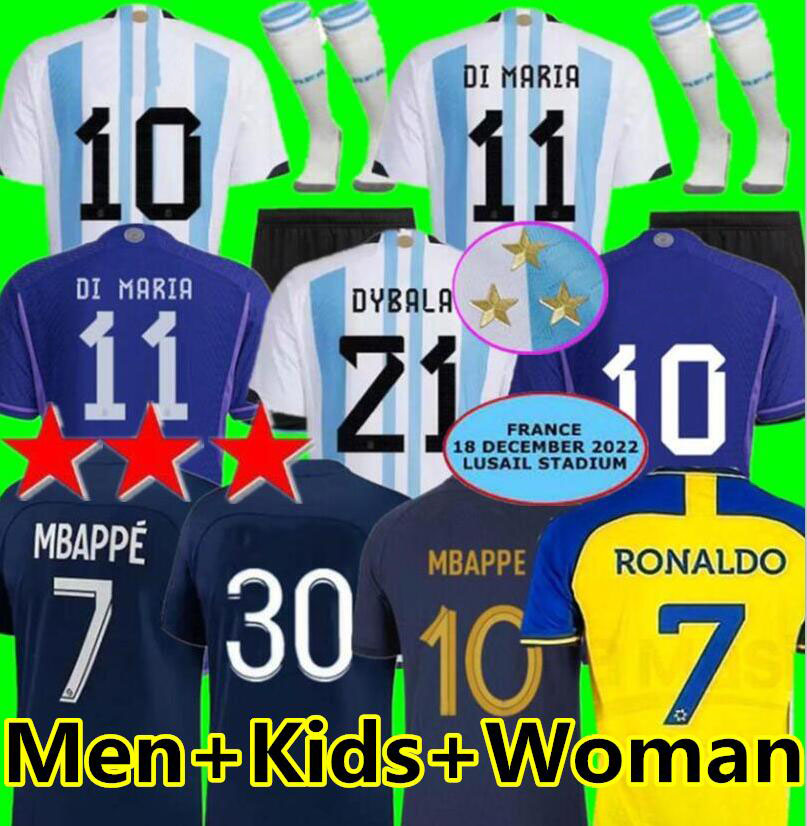 

3 star 22 23 Argentina Soccer Jersey America Home Football Shirts 2022 2023 DYBALA Al Nassr FC Ronaldo National Team ALVAREZ DI MARIA DE PAUL Men Kids kit uniforms, Kids size