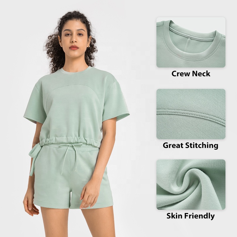 

New Style Women's Tracksuits Sports Set 2 Pieces Elastic Waist Shorts Loose Short Sleeve Shirt Training Breathable Yoga Set