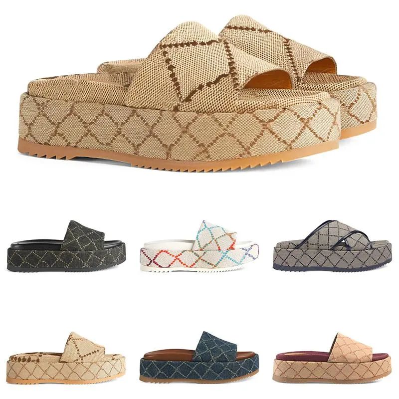 

platform slide sandals Women Slippers Designer wedge Pattern Embroidery G Letters Beach Casual Slides Flip Flops Ladies Platform Thick B JfH, #2