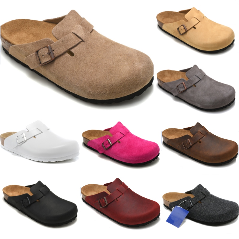 Nouveau designer les pantoufles en liège Boston Summer Flat Plersepers Fashion Designs en cuir Sandales de plage préférées Casual Shoes Clogs for