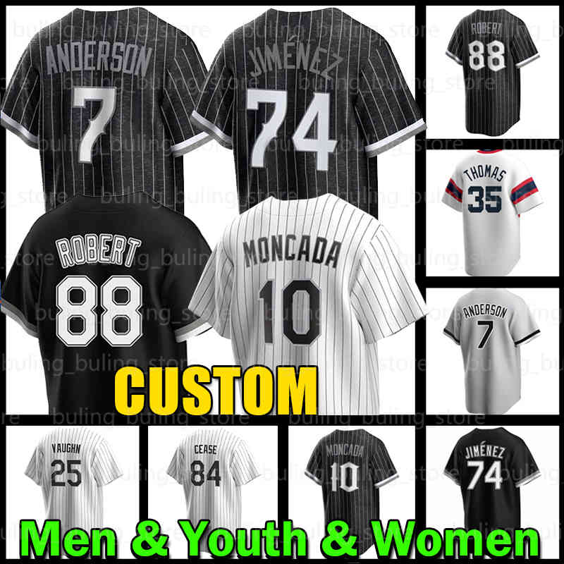 

7 Tim Anderson Baseball Jersey 74 Eloy Jimenez Luis Robert Chicago Southside Frank Thomas Bo Jackson Yoan Moncada White Sox Dylan Cease Andrew Benintendi Lance Lynn, Men retro(b w-no name)