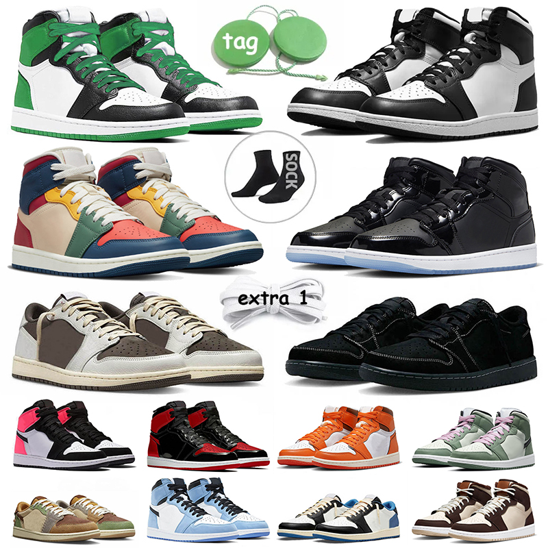 

air jorden 1 jorda 1 High Basketball Shoes Mens Womens Jumpmans mid space jam Travis Scotts 1 low Black Phantom Reverse Mocha 1s jordanian Black Leather Snekers, B47 36-47 black leather