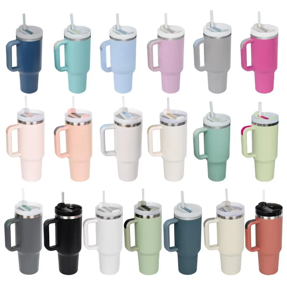 

40oz stainless steel tumbler with handle lid straw big capacity beer mug water bottle outdoor camping cup vacuum insulated drinking tumblers 18colors, Multi-color