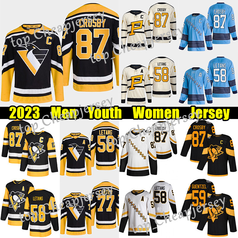 

#58 Kris Letang Pittsburgh Reverse Retro hockey jersey #71 Evgeni Malkin Penguins#77 Jeff Carter Bryan Rust Tristan Jarry Sidney Crosby 2023 Winter Classic jerseys, Black new reverse retro women