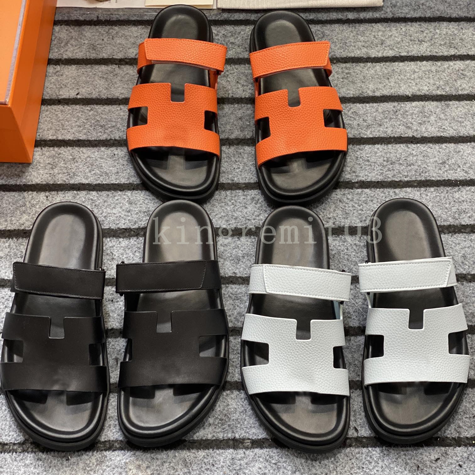 

Designer Chypre Sandals Mens Sandal Slippers Leather Genuus Slides Thick Bottom Rubber Sole Shoes Calfskin Slipper IZMIR Shoes Size 38-44 With box kingremit, Color5