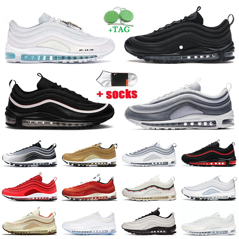 

2023 Top quality 97s Athletic Shoes Black White Anthricite Hotsale Sneakers MSCHF x INRI Jesus Wolf Grey Black White Metallic Gold Men Women Trainers Sports Jogging, 40-45 gradient fade